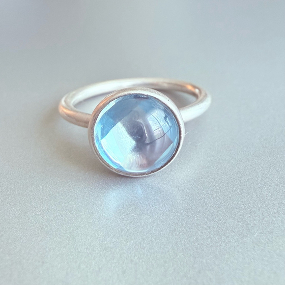 Pandora Aqua Blue Crystal Poetic Droplet Sterling Silver 925 Retired Ring - Picture 1 of 8